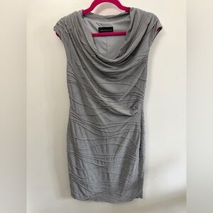 connected apparel Gray Draped Neck Midi Dress